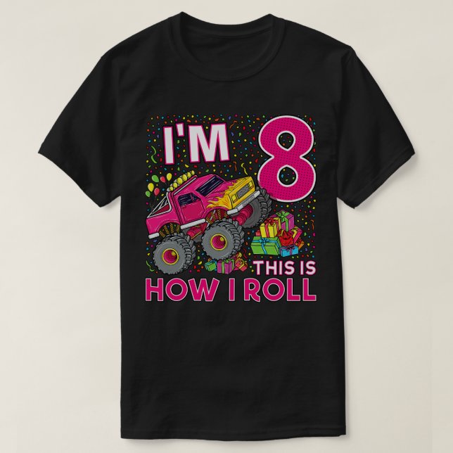 8th Birthday Monster Truck Party Gift 8 Year Old G T-Shirt (Design Front)