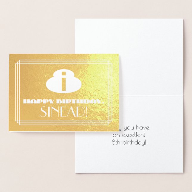 8th Birthday: Name + Art Deco Inspired Look "8" Foil Card (Display)