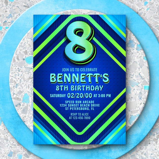 8th Birthday Neon Invitation (Creator Uploaded)