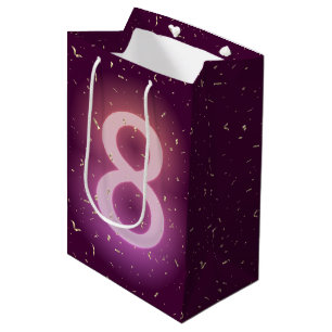 8th Birthday Neon Sign with Gold Confetti Medium Gift Bag