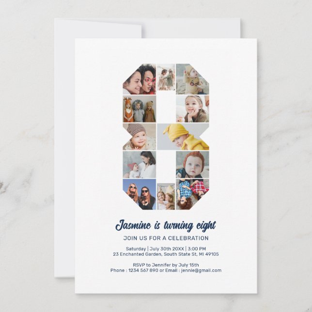 8th Birthday Number 8 Custom Photo Collage Invitation (Front)