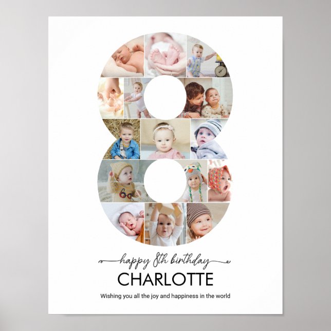 8th Birthday Number 8 Photo Collage Custom Picture Poster (Front)