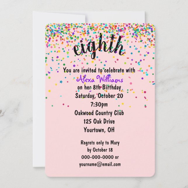 8th Birthday Party Confetti Invitation (Front)