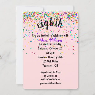 8th Birthday Party Confetti Invitation