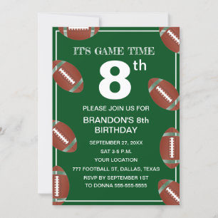 8th Birthday Party Football Green Sport Kids Boy Invitation