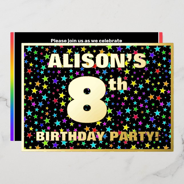 8th Birthday Party — Fun, Colourful Stars Pattern (Front/Back)