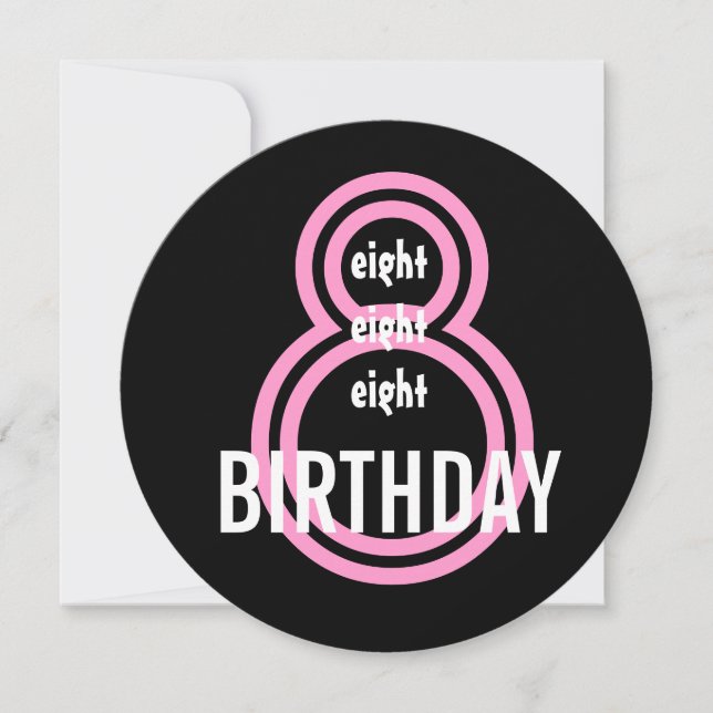 8th Birthday Party Modern Pink and Black W689B3 Invitation (Front)