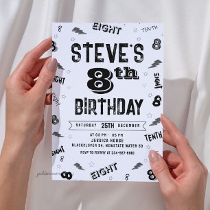 8th Birthday Party Number Alphabet Invitation