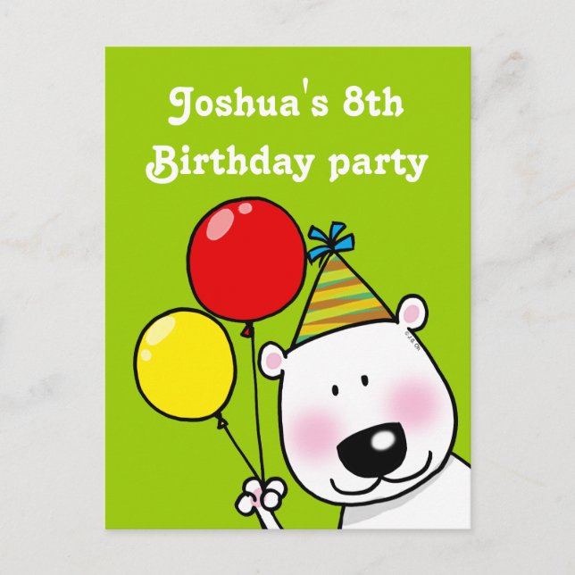 8th birthday party personalised invitations (Front)