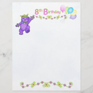 8th Birthday Party Princess Bear Scrapbook Paper 2