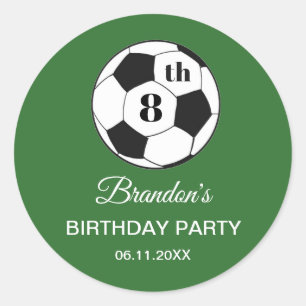 8th Birthday Party Soccer Green Boys Sports Classic Round Sticker