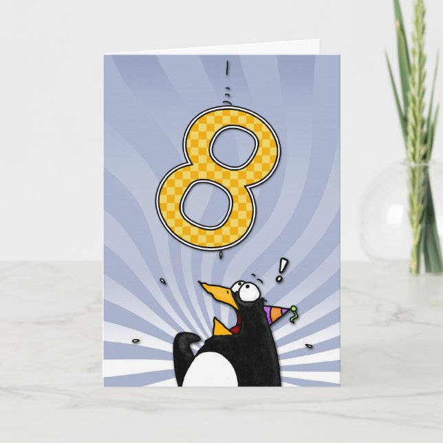 8th Birthday - Penguin Surprise Card (Front)