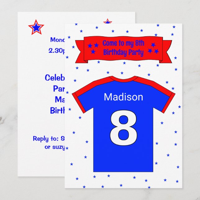 8th birthday personalised party invitation (Front/Back)