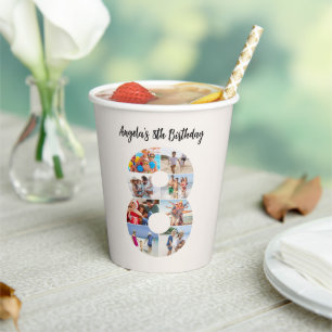 8th Birthday Photo Collage Number 8 Paper Cups