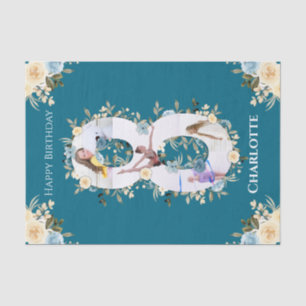 8th Birthday Photo Collage Teal Blue Yellow Flower Tissue Paper