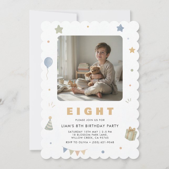 8th Birthday Photo Invitation for Boy (Front)