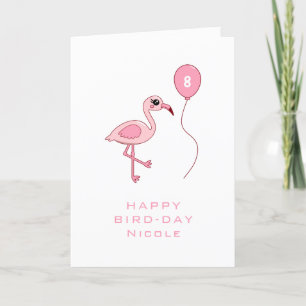 8th Birthday Pink Flamingo Happy Bird-day Card