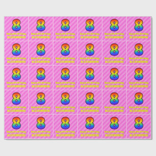 8th Birthday: Pink Stripes & Hearts, Rainbow # 8 Wrapping Paper