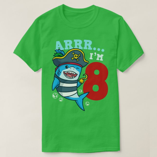 8th Birthday Pirate Shark T-Shirt (Design Front)