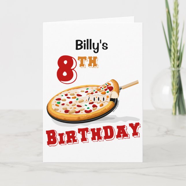 8th Birthday Pizza party Card (Front)