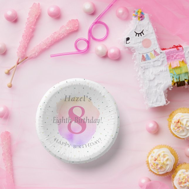 8th Birthday Pretty Rose Pink Pretty Party Paper Plate (Party)