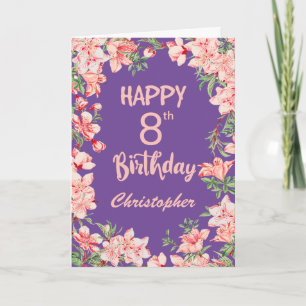 8th Birthday Purple Pink Peach Watercolor Floral Card