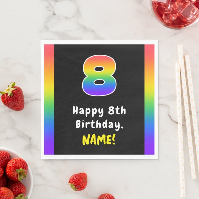 8th Birthday: Rainbow Spectrum # 8, Custom Name Napkin (Insitu)
