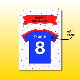 8th birthday red blue t-shirt add a name card