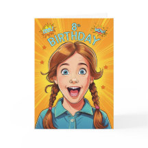 8th Birthday Redhead Light Skin Girl Pop Art Style