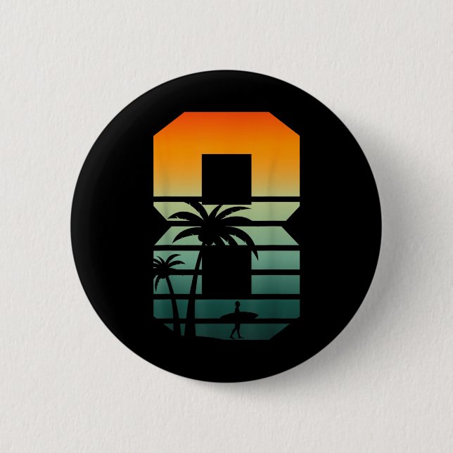 8th Birthday Retro Beach Summer Themed 8 Years Old 6 Cm Round Badge (Front)