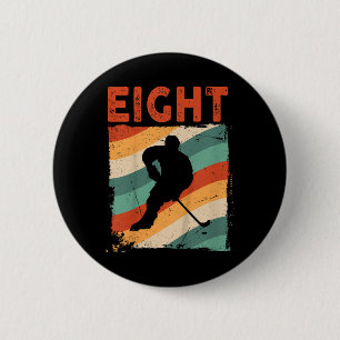 8th Birthday Retro Ice Hockey 8 Years Old Boy Girl 6 Cm Round Badge