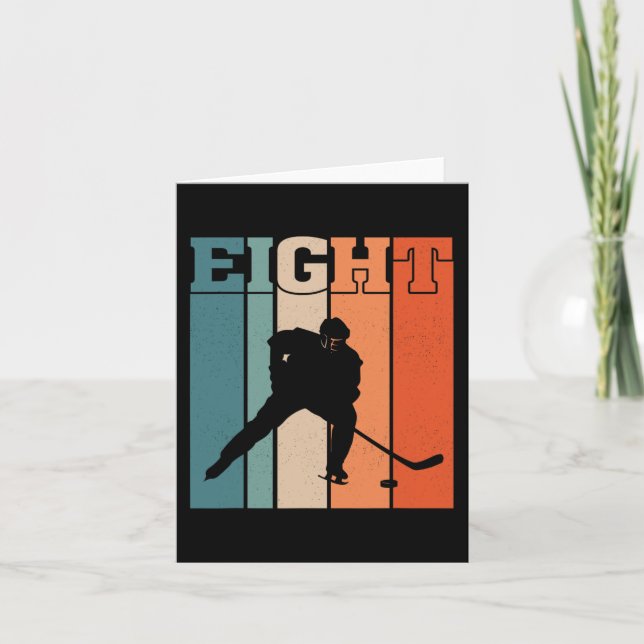 8th Birthday Retro Ice Hockey 8 Years Old Boy Girl Card (Front)