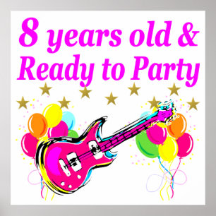 8TH BIRTHDAY ROCK STAR ROCK N ROLL DESIGN POSTER