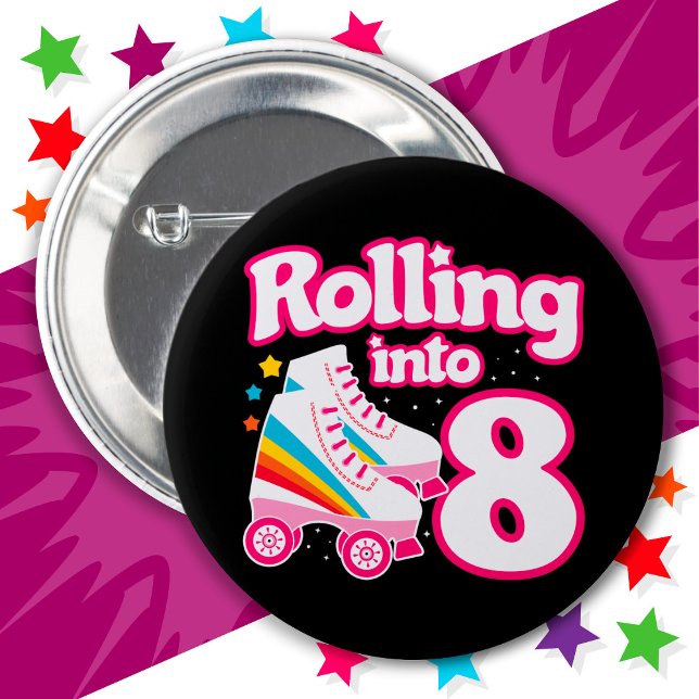8th Birthday Roller Skating 8 Years Old Skate 6 Cm Round Badge (Creator Uploaded)