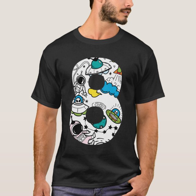 8Th Birthday Shirt Boy 8 Years Old Outer Space Ast (Front)