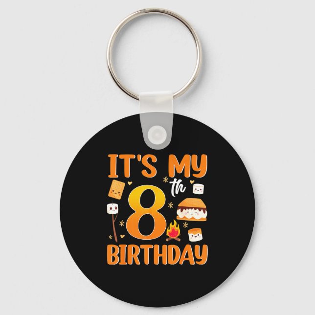 8th birthday s'more theme 8 year old party key ring (Front)