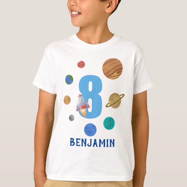 8th Birthday Solar System Planets T-Shirt (Front)