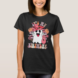 8th Birthday Spooky Boo 8 Years Old Groovy Retro 7 T-Shirt
