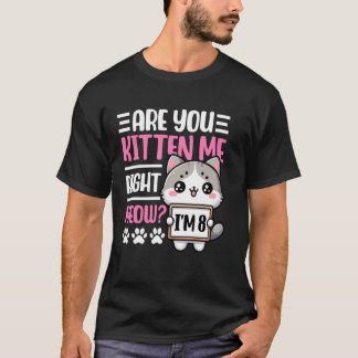 8th Birthday Tee For Girls 8yr 8 Year Old Kitten C