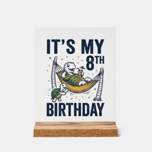 8th Birthday Turtle Hammock Vintage Engraving Desi Acrylic Sign