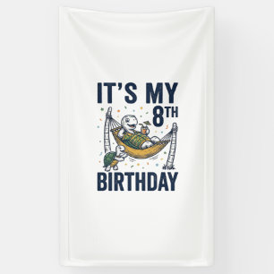 8th Birthday Turtle Hammock Vintage Engraving Desi Banner