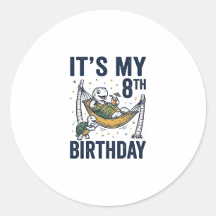 8th Birthday Turtle Hammock Vintage Engraving Desi Classic Round Sticker