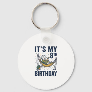 8th Birthday Turtle Hammock Vintage Engraving Desi Key Ring