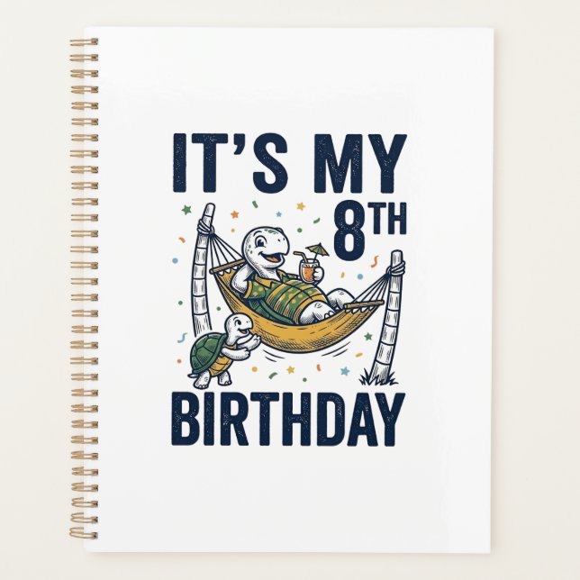 8th Birthday Turtle Hammock Vintage Engraving Desi Planner (Front)
