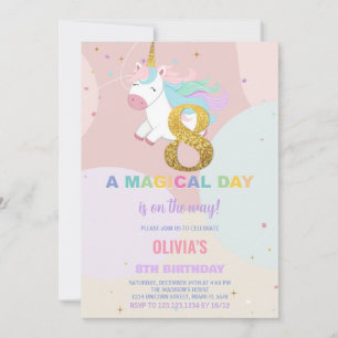 8th Birthday Unicorn Birthday Invitations