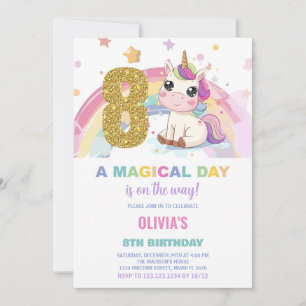 8th Birthday Unicorn Birthday Invitations