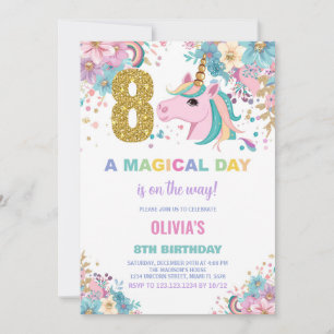 8th Birthday Unicorn Birthday Invitations