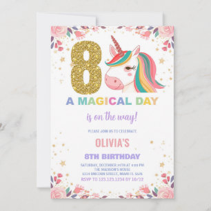8th Birthday Unicorn Birthday Invitations