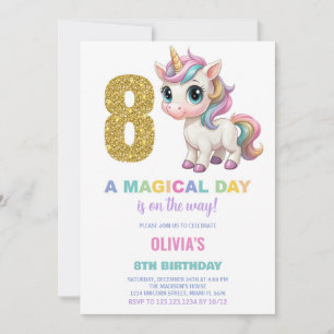 8th Birthday Unicorn Birthday Invitations
