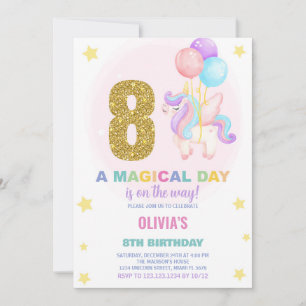 8th Birthday Unicorn Birthday Invitations